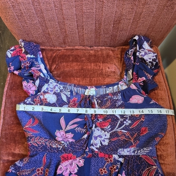 Sofia Vergara Purple Floral Midi Dress Ruffle Shoulder Sweetheart Neckline Sz. S - Picture 7 of 11